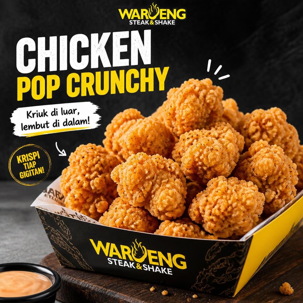 Chicken Pop Crunchy dengan potongan chicken steak goreng tepung